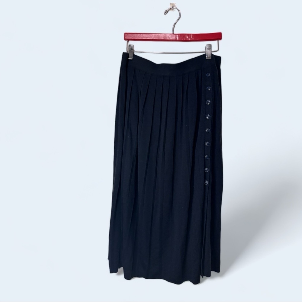Navy pleated wool-blend skirt large - ankle length